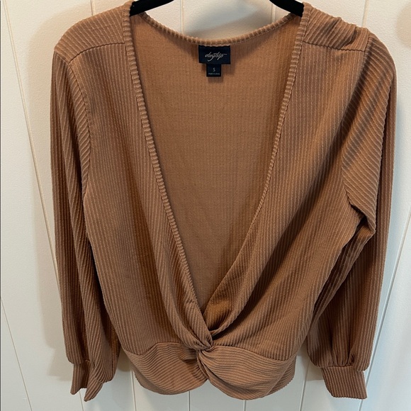 Daytrip Tops - Daytrip V-Neck Twist Front Top in Brown